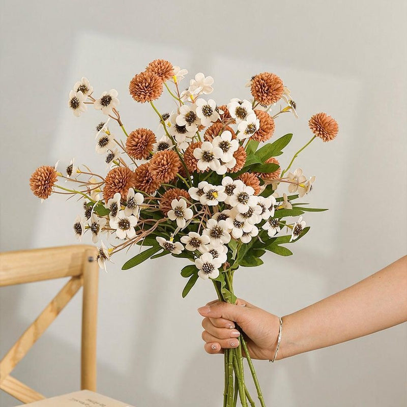 Artificial Dandelion and Plum Blossom Bouquet, 23" Height, Silk Flowers, Perfect for Home Decor, Weddings, and Events