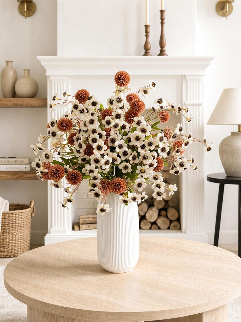 Artificial Dandelion and Plum Blossom Bouquet, 23" Height, Silk Flowers, Perfect for Home Decor, Weddings, and Events