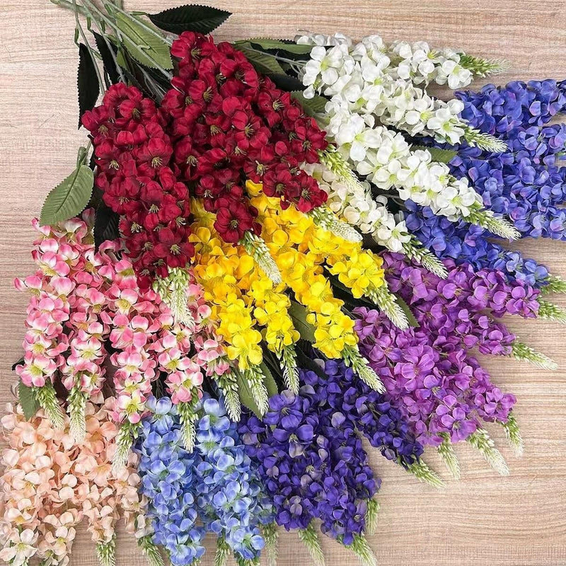 Artificial Golden Grass Delphinium Hyacinth Violet Bouquet, 22" Tall, Silk Flowers for Wedding Decor, Home & Event Styling