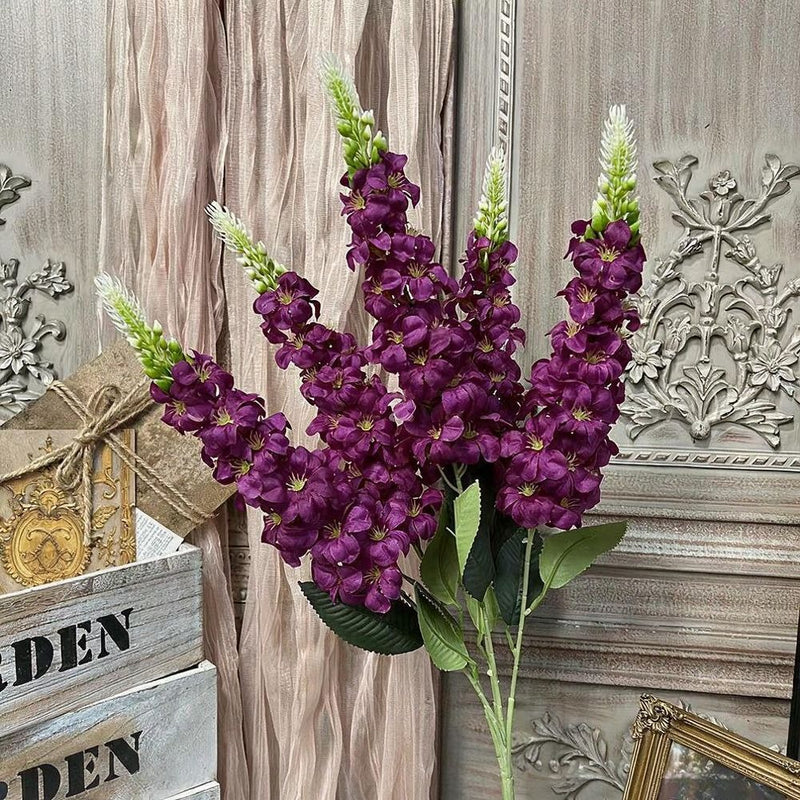 Artificial Golden Grass Delphinium Hyacinth Violet Bouquet, 22" Tall, Silk Flowers for Wedding Decor, Home & Event Styling