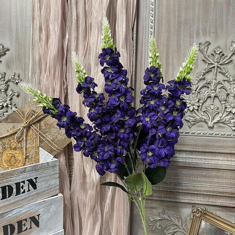 Artificial Golden Grass Delphinium Hyacinth Violet Bouquet, 22" Tall, Silk Flowers for Wedding Decor, Home & Event Styling