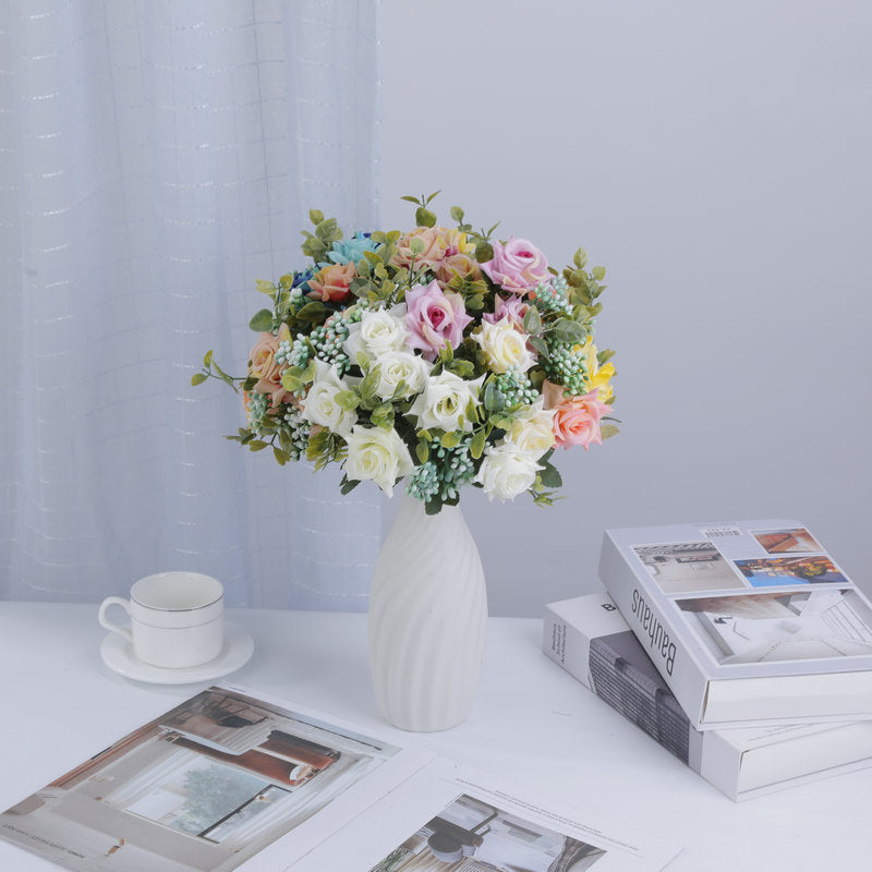 Mixed Rose Bush, 20" Tall, Silk Artificial Flowers, 5 Blooms, Perfect for Weddings, Home Decor, and Events