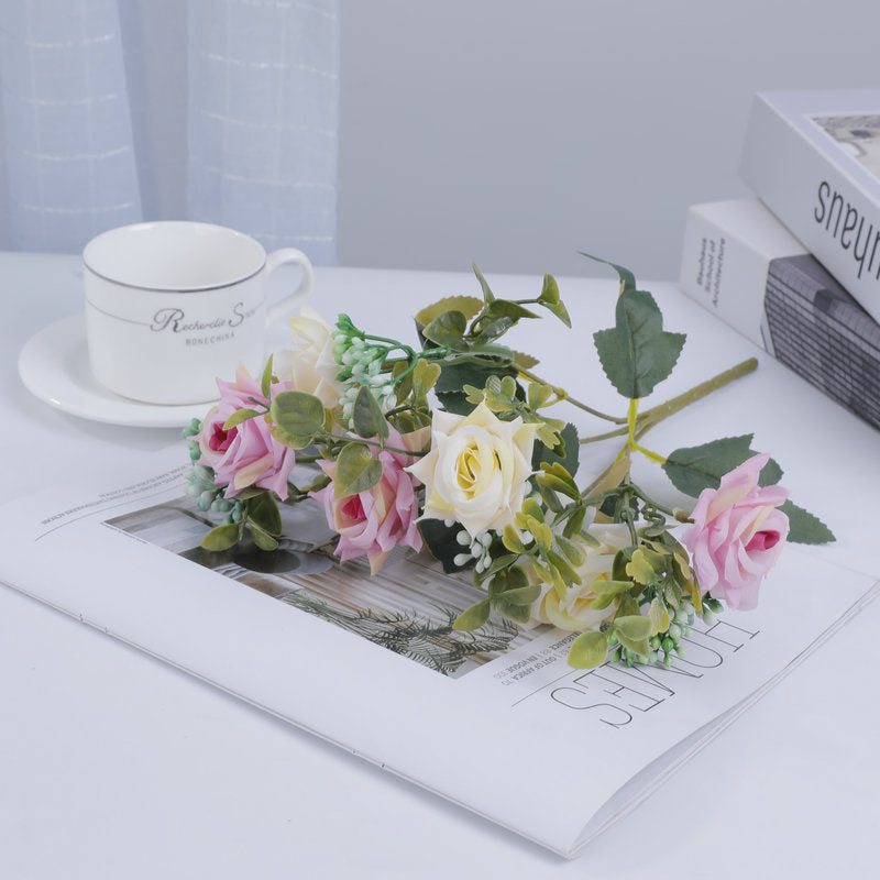 Mixed Rose Bush, 20" Tall, Silk Artificial Flowers, 5 Blooms, Perfect for Weddings, Home Decor, and Events