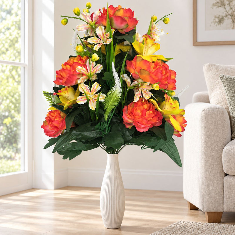 Artificial Peony Lily Bouquet, 26" Tall, 24 Stems, Perfect for Home Decor, Weddings & Events