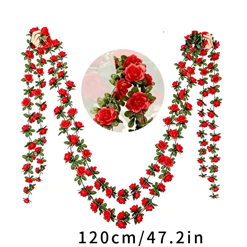 Artificial Rose Garland Vine, 47" Length, 45 Blooms, Modern Farmhouse Style, Perfect for Weddings, Home Decor, & Events