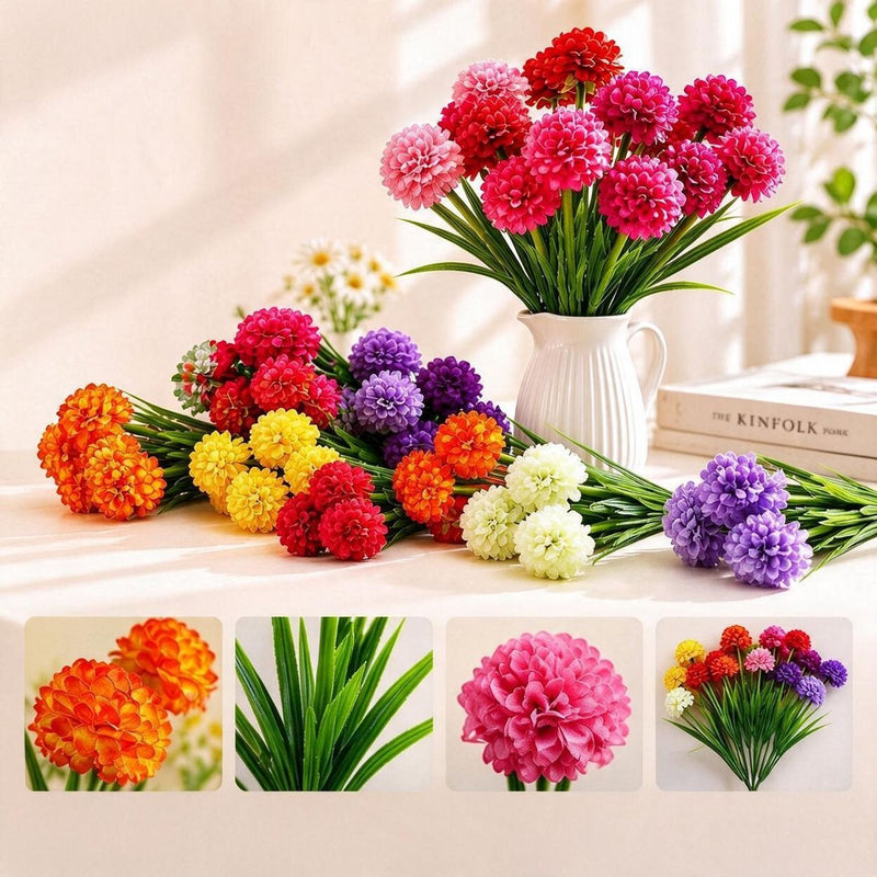 Artificial Chrysanthemum Bush with 6 Blooms, 18" PU Floral Stems for Weddings, Home Decor & Events, Realistic Fake Flowers
