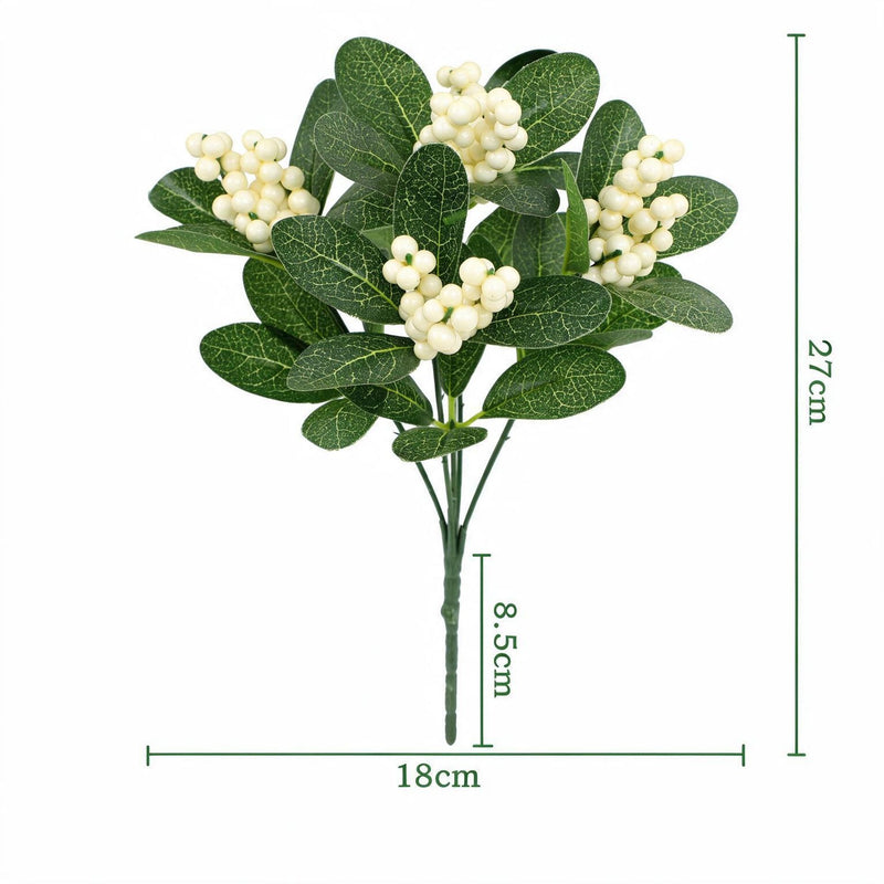 Artificial Red Berry Eucalyptus Greens, 11" Single Stem, Realistic Faux Florals for Wedding Decor, Home Arrangements, Holiday Styling