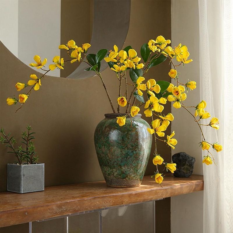 Artificial Dogwood Flower Stem, Single Stem with 9 Blooms, 33" Tall, Silk Floral Arrangement for Home Decor, Wedding, Events - Yellow, Pink, White