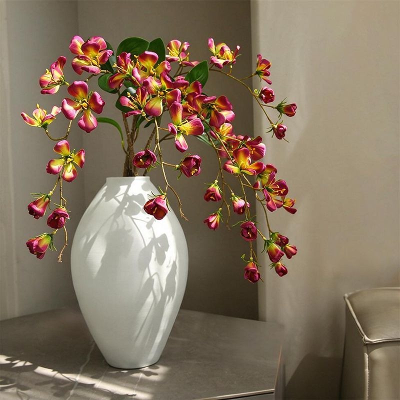 Artificial Dogwood Flower Stem, Single Stem with 9 Blooms, 33" Tall, Silk Floral Arrangement for Home Decor, Wedding, Events - Yellow, Pink, White