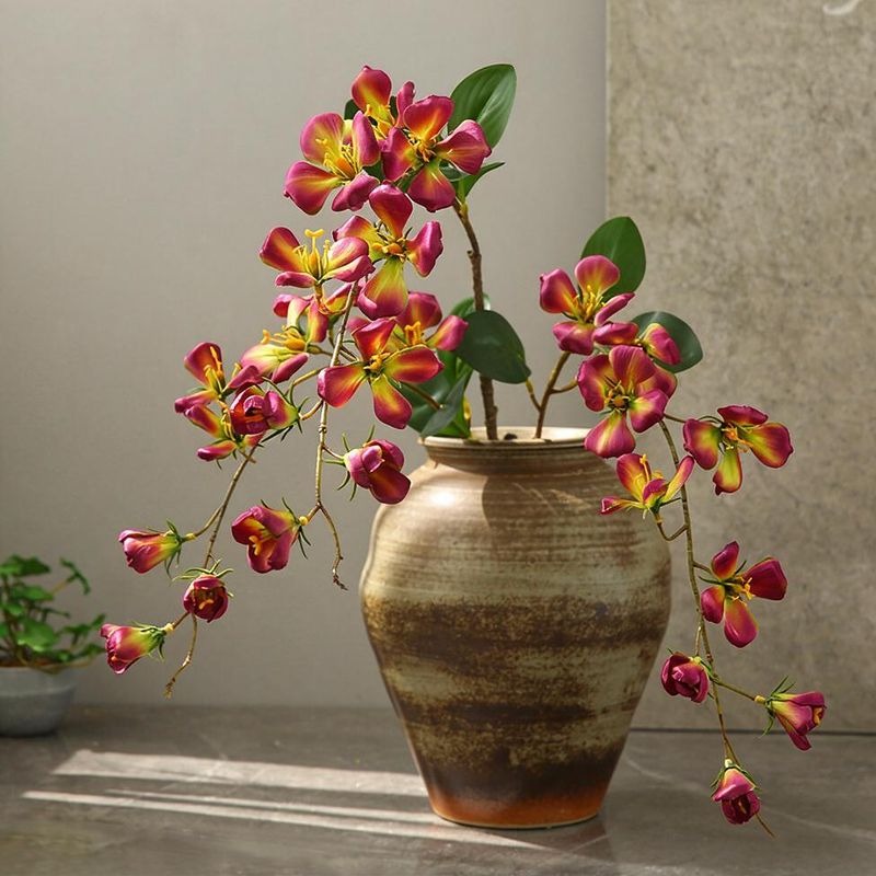 Artificial Dogwood Flower Stem, Single Stem with 9 Blooms, 33" Tall, Silk Floral Arrangement for Home Decor, Wedding, Events - Yellow, Pink, White