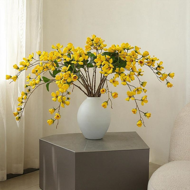 Artificial Dogwood Flower Stem, Single Stem with 9 Blooms, 33" Tall, Silk Floral Arrangement for Home Decor, Wedding, Events - Yellow, Pink, White