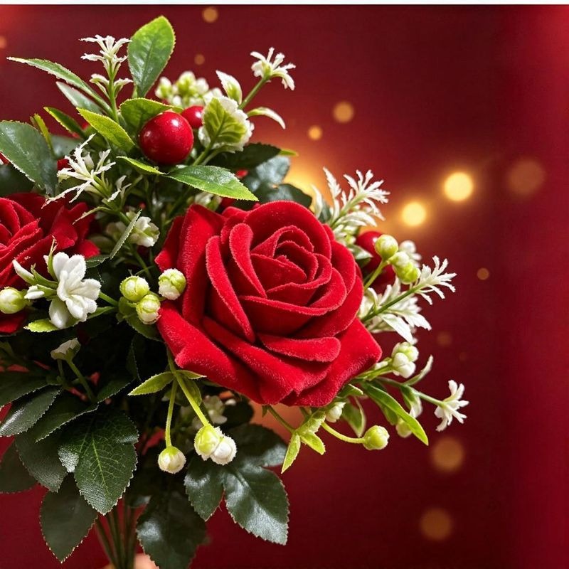 18" Artificial Poinsettia and Red Rose Bouquet, Silk Floral Arrangement for Weddings, Home Decor, and Holiday Displays