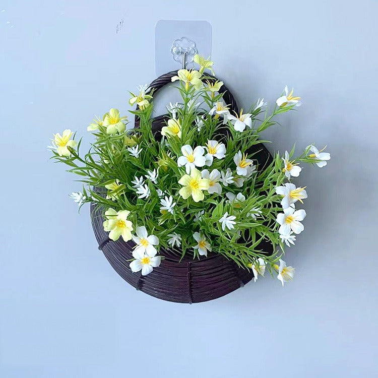 Artificial Baby's Breath Wall Hanging Basket, 10" White Gypsophila Flower Nest Decor, Nordic Style Home & Wedding Decor