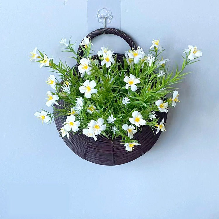 Artificial Baby's Breath Wall Hanging Basket, 10" White Gypsophila Flower Nest Decor, Nordic Style Home & Wedding Decor