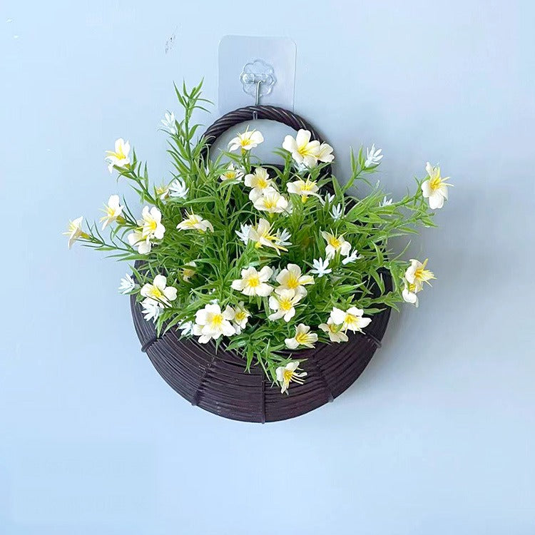 Artificial Baby's Breath Wall Hanging Basket, 10" White Gypsophila Flower Nest Decor, Nordic Style Home & Wedding Decor