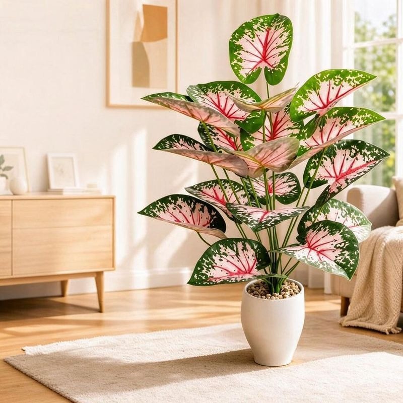 Pink Caladium Artificial Plant, 12" Bush, Indoor/Outdoor Decor for Home, Wedding, Events, Commercial Spaces