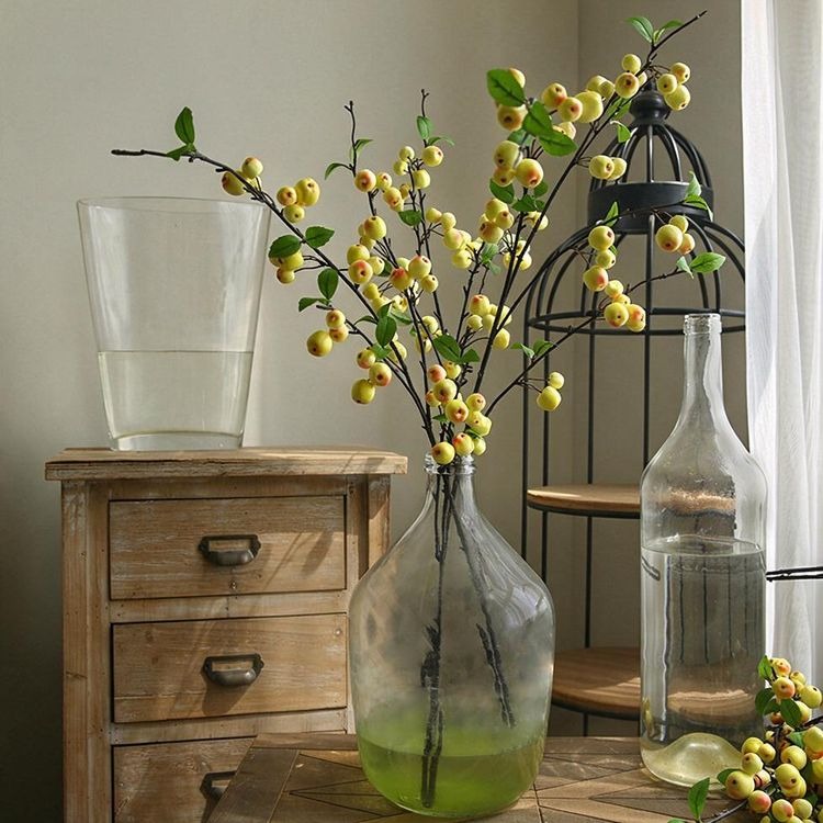 Artificial Crabapple Stem with 36 Blooms, 41" Long Single Branch Faux Silk Floral, Rustic Decor for Home Wedding Centerpiece