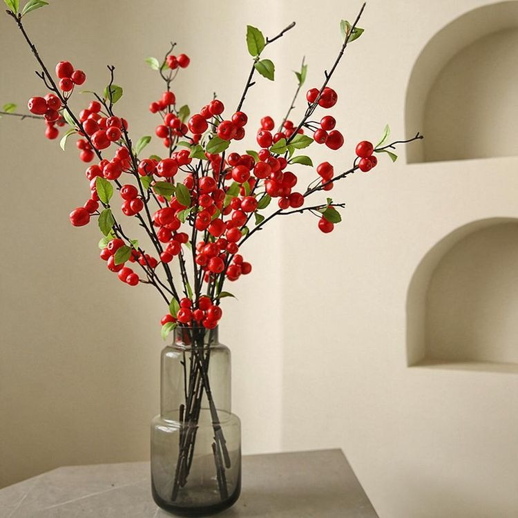Artificial Crabapple Stem with 36 Blooms, 41" Long Single Branch Faux Silk Floral, Rustic Decor for Home Wedding Centerpiece