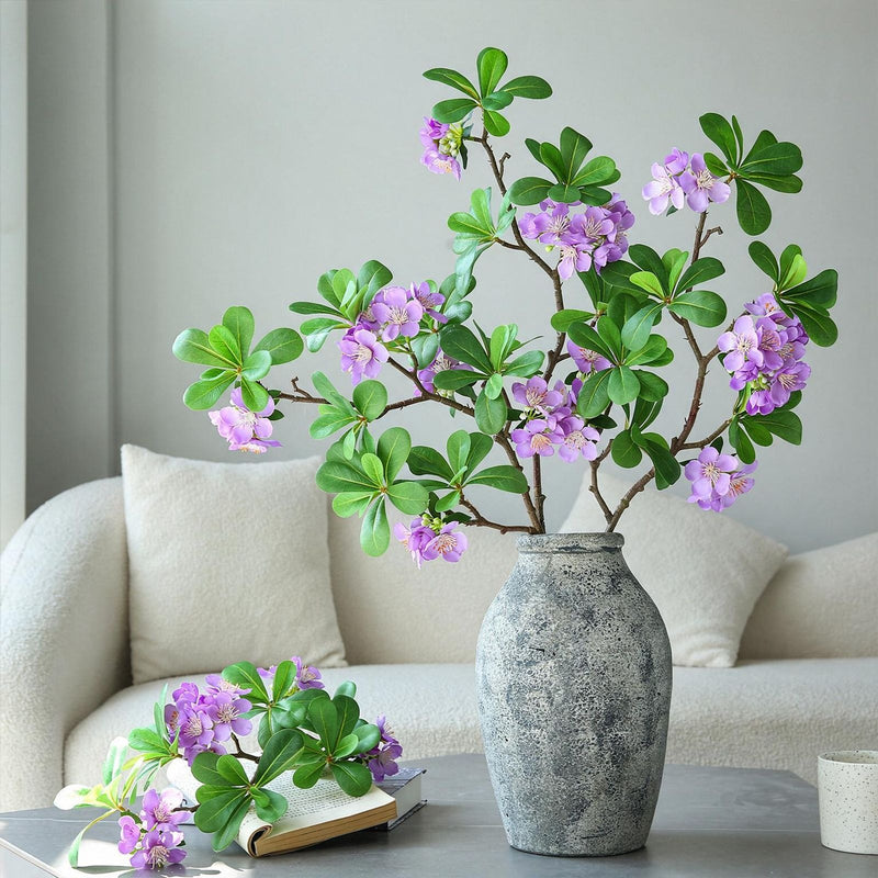 Artificial Pittosporum Flower Stem, Single Stem with 15 Blooms, 31" Tall, Silk Material, White or Purple, Modern Decor for Home, Wedding, or Commercial Spaces