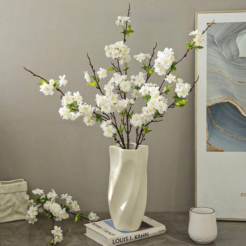 Single Stem Cherry Blossom Artificial Flower, Modern Elegant Silk Floral Decoration for Home, Wedding, and Commercial Spaces, 36"