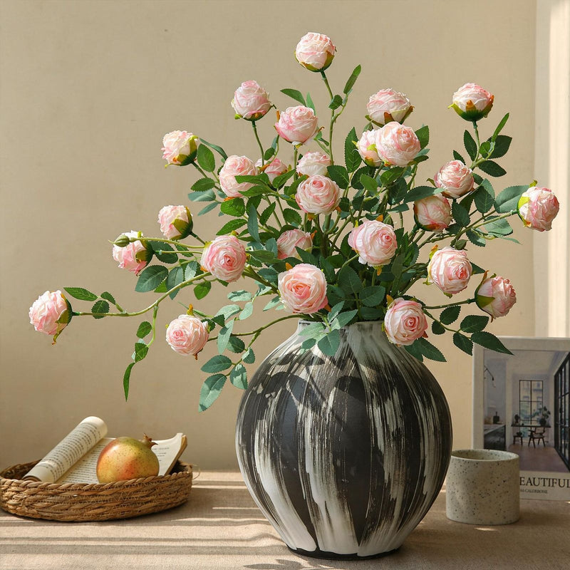 Artificial Silk 3-Head Ruffled Roses, Single Stem, 22" Long, Modern Home Decor, Wedding & Event Floral Arrangements