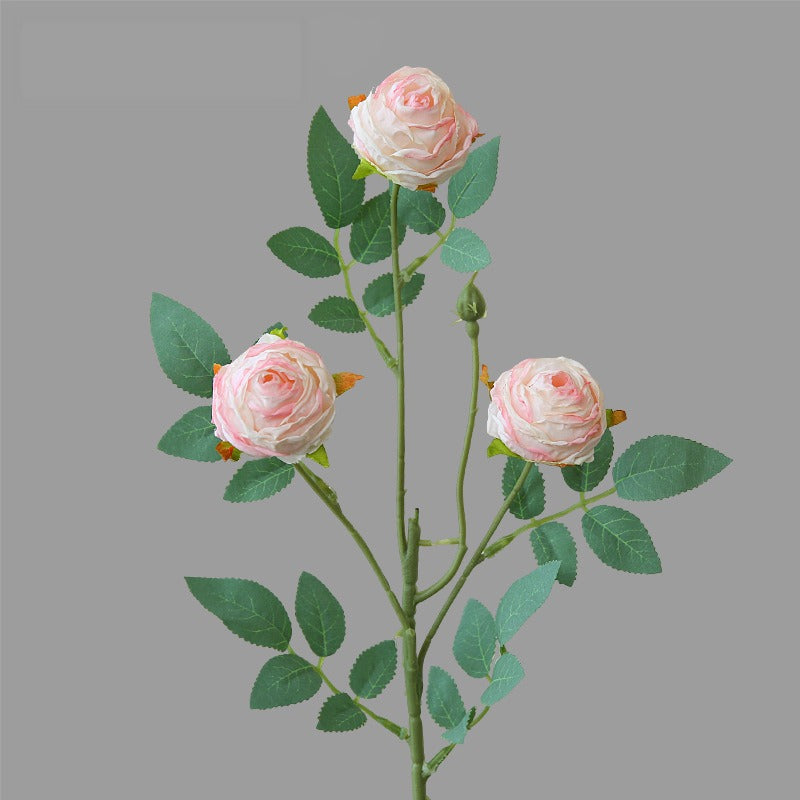 Artificial Silk 3-Head Ruffled Roses, Single Stem, 22" Long, Modern Home Decor, Wedding & Event Floral Arrangements