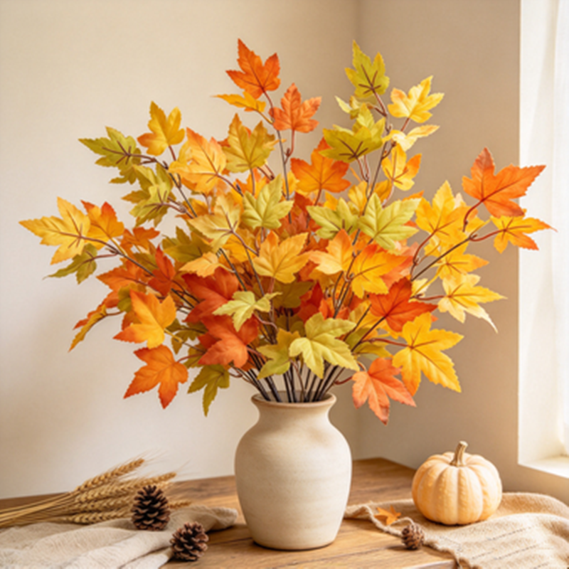 Artificial Maple Leaf Bush, 23" Height, Silk-Like Fabric, Perfect for Home, Office, and Event Decor