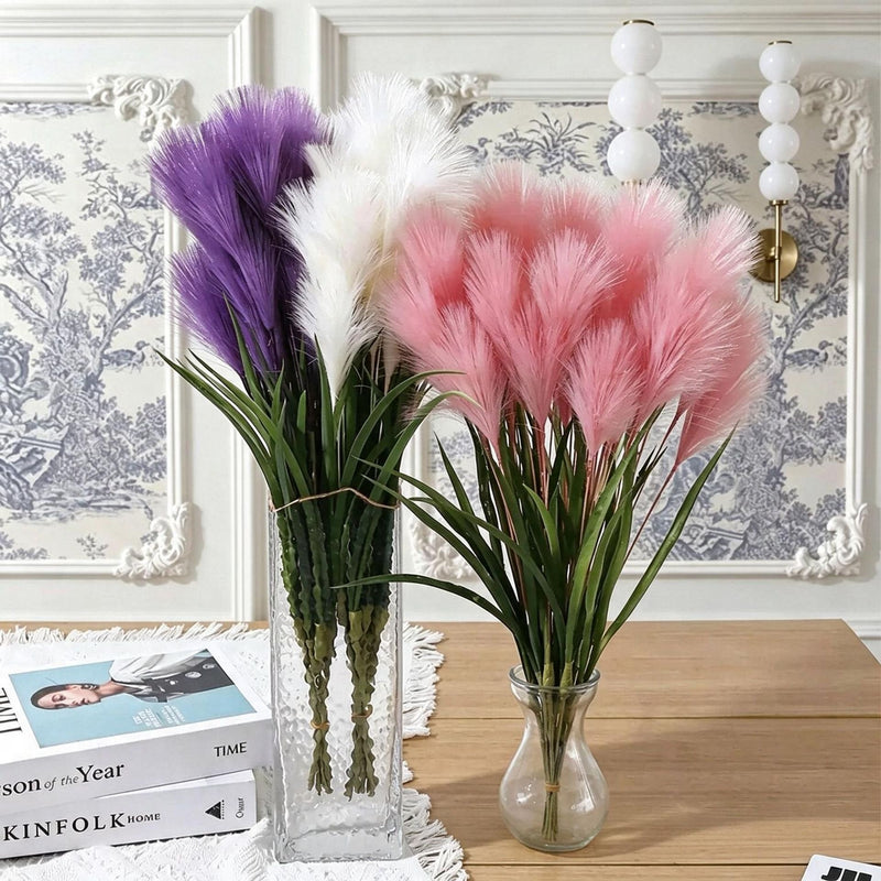 20" Artificial Pampas Grass Stem, Single Feather Reed Stem for Wedding Centerpieces & Home Decor, Realistic Faux Silk Pampas