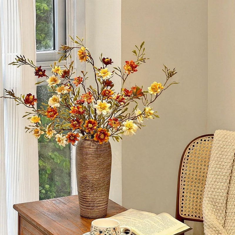 Retro-Inspired Artificial Daisy Stem, Single Stem with 9 Blooms, 33" Tall, Silk-Like Fabric, Perfect for Home Decor, Weddings, and Events