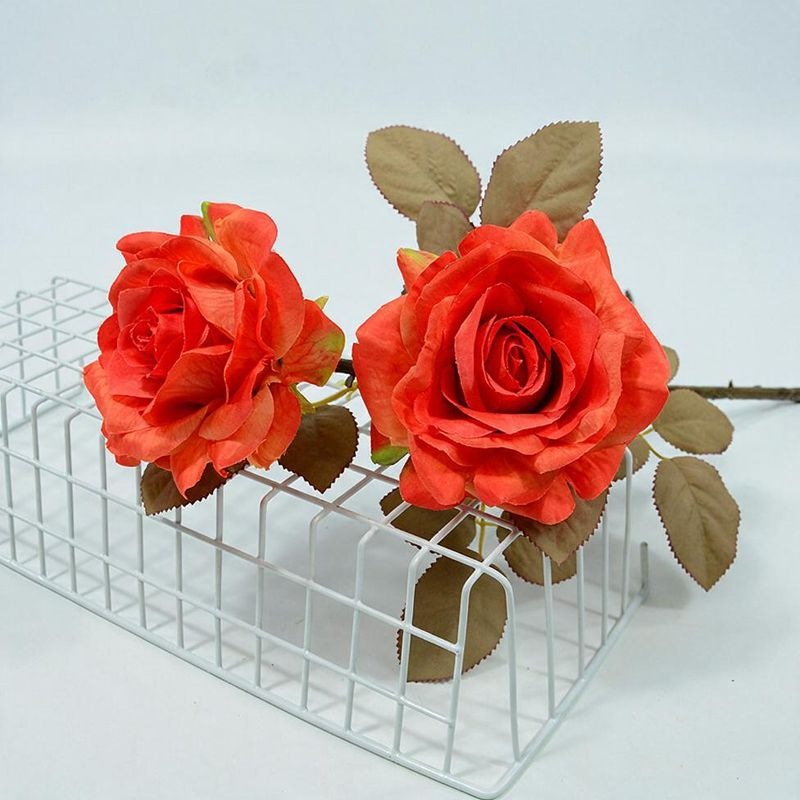 Artificial Rose Bouquet, Set of 3 Stems with Large 4.5" Silk-Like Blooms, 19" Long for Weddings, Home & Office Decor