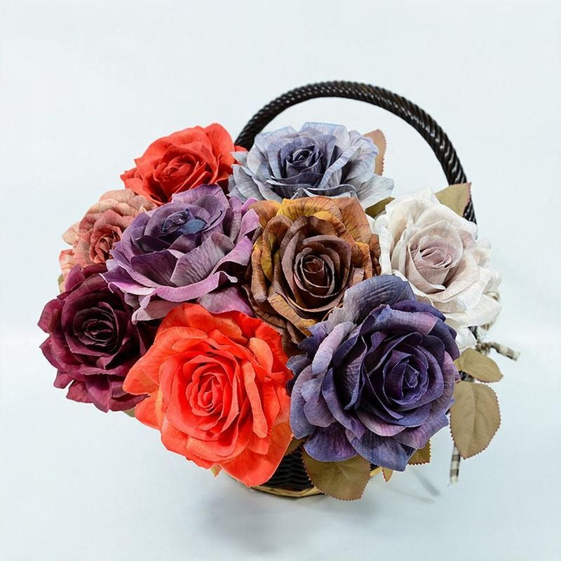 Artificial Rose Bouquet, Set of 3 Stems with Large 4.5" Silk-Like Blooms, 19" Long for Weddings, Home & Office Decor