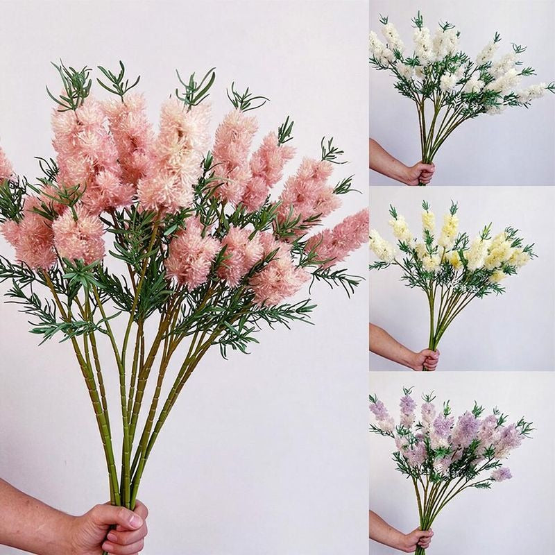 Fluffy Faux Wildflower Single Stem with Leaves, 28" Tall, Retro Style for Wedding Decor & Home Styling