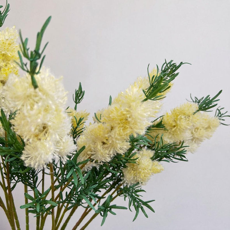 Fluffy Faux Wildflower Single Stem with Leaves, 28" Tall, Retro Style for Wedding Decor & Home Styling