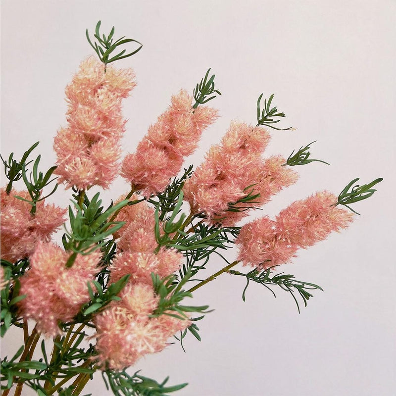 Fluffy Faux Wildflower Single Stem with Leaves, 28" Tall, Retro Style for Wedding Decor & Home Styling
