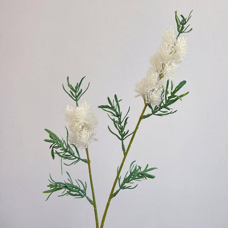 Fluffy Faux Wildflower Single Stem with Leaves, 28" Tall, Retro Style for Wedding Decor & Home Styling