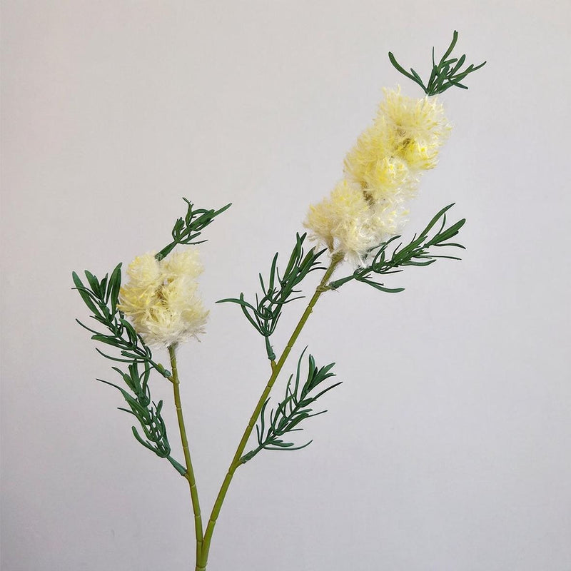 Fluffy Faux Wildflower Single Stem with Leaves, 28" Tall, Retro Style for Wedding Decor & Home Styling