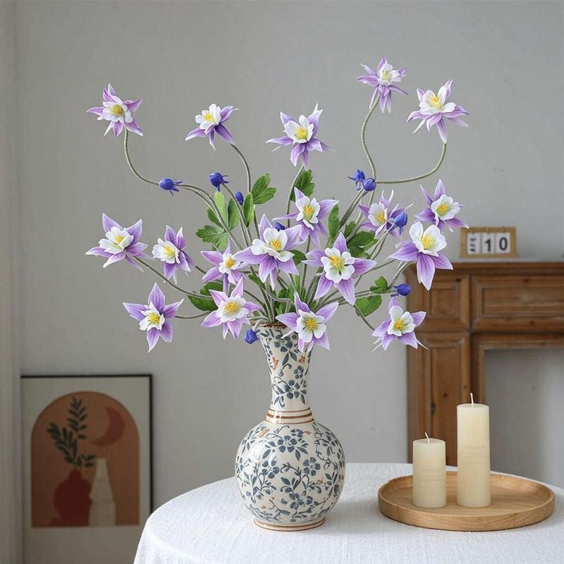 35" Artificial Clematis Bush, 9-Bloom Faux Silk Floral Arrangement for Weddings, Home Decor, and Events