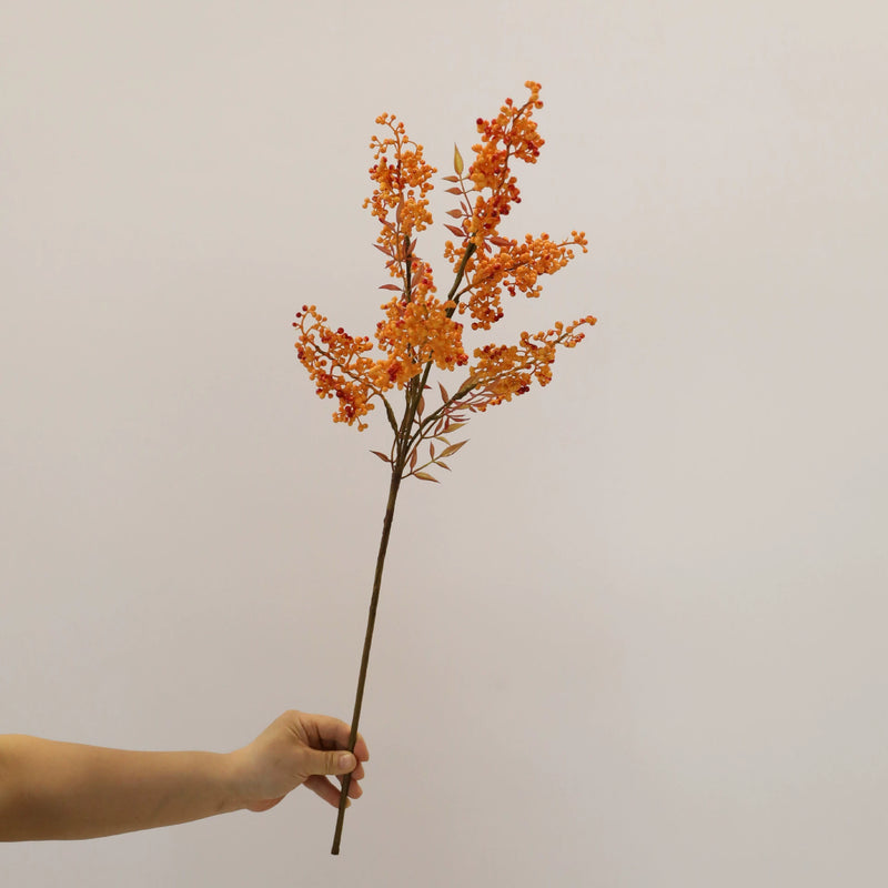 Artificial Nandina Berry Stem with Leaves, Single Stem with 7 Clusters, 31" Long, Rustic Red/Orange/Green for Home Decor & Floral Arrangements
