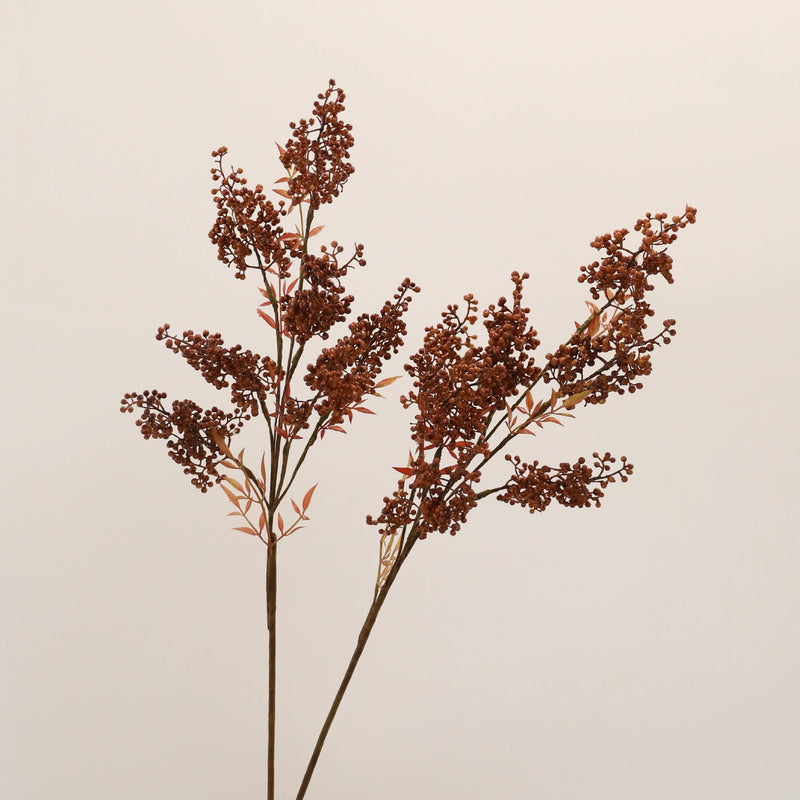 Artificial Nandina Berry Stem with Leaves, Single Stem with 7 Clusters, 31" Long, Rustic Red/Orange/Green for Home Decor & Floral Arrangements