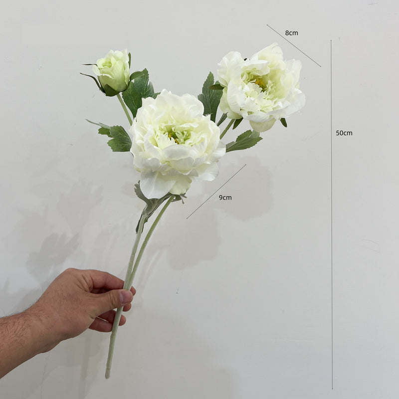 Single Stem Artificial Peony Flower, 3 Blooms, 20" Tall, Silk-Like Fabric, for Home Decor, Wedding, Event Arrangements