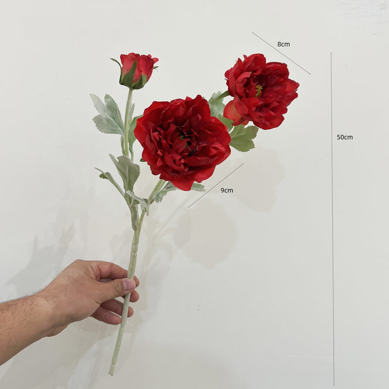 Single Stem Artificial Peony Flower, 3 Blooms, 20" Tall, Silk-Like Fabric, for Home Decor, Wedding, Event Arrangements