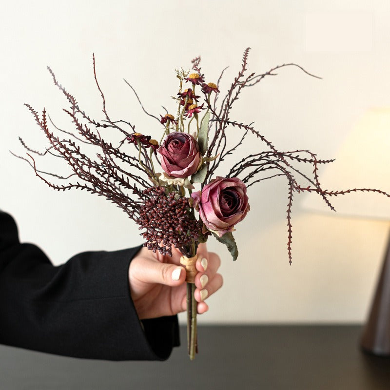 11" Modern Rose and Eucalyptus Silk-Like Bouquet, Perfect for Weddings and Home Decor