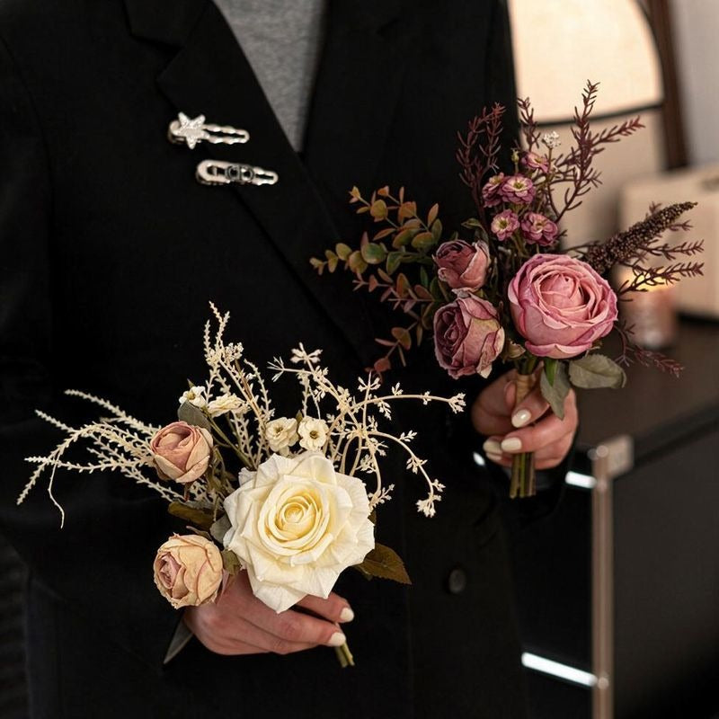 11" Modern Rose and Eucalyptus Silk-Like Bouquet, Perfect for Weddings and Home Decor