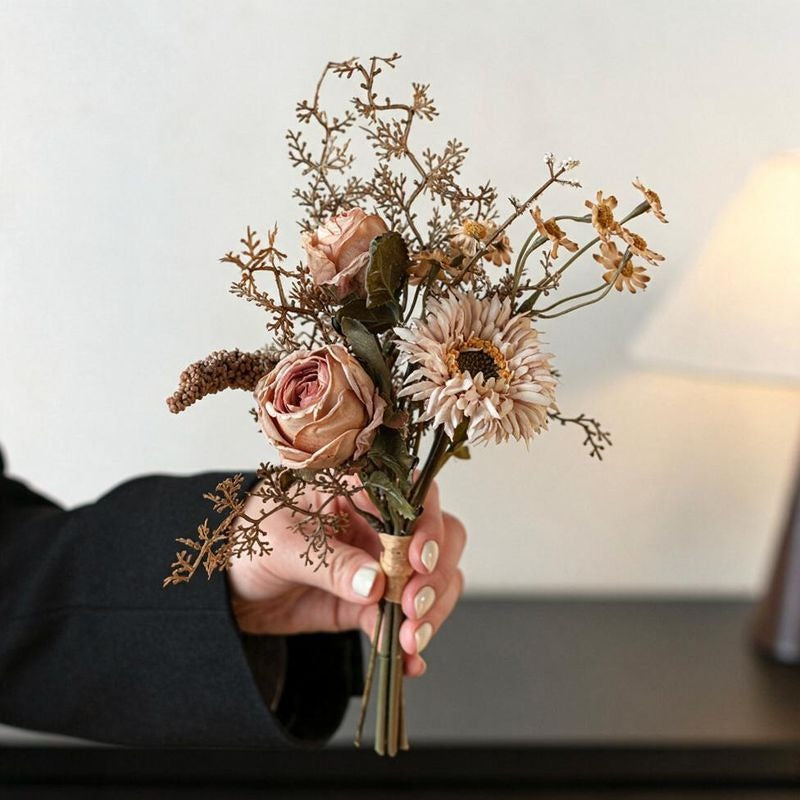 11" Modern Rose and Eucalyptus Silk-Like Bouquet, Perfect for Weddings and Home Decor
