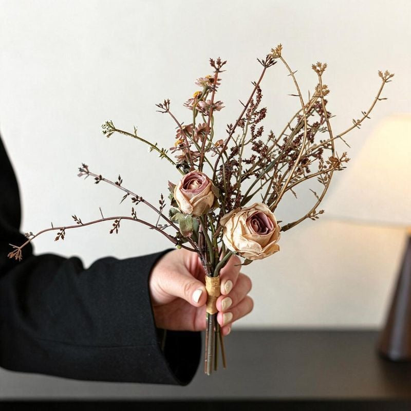 11" Modern Rose and Eucalyptus Silk-Like Bouquet, Perfect for Weddings and Home Decor