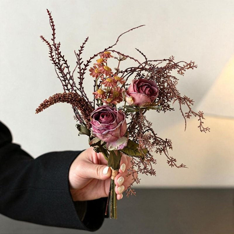 11" Modern Rose and Eucalyptus Silk-Like Bouquet, Perfect for Weddings and Home Decor