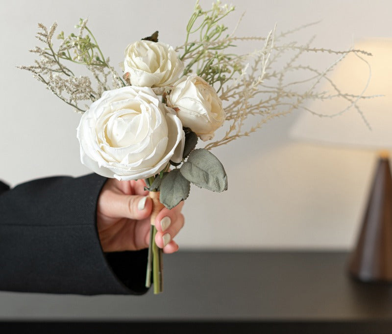 11" Modern Rose and Eucalyptus Silk-Like Bouquet, Perfect for Weddings and Home Decor