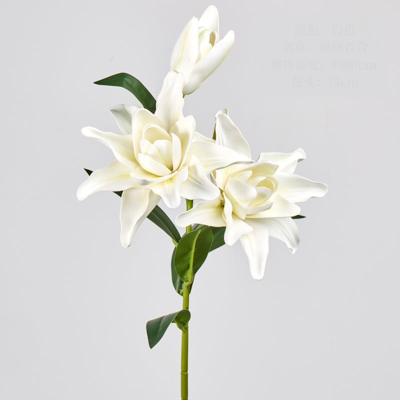 31" Double Lily Artificial Flower Bush, 3 Blooms, Retro Modern Style, Perfect for Weddings, Home Decor, and Events