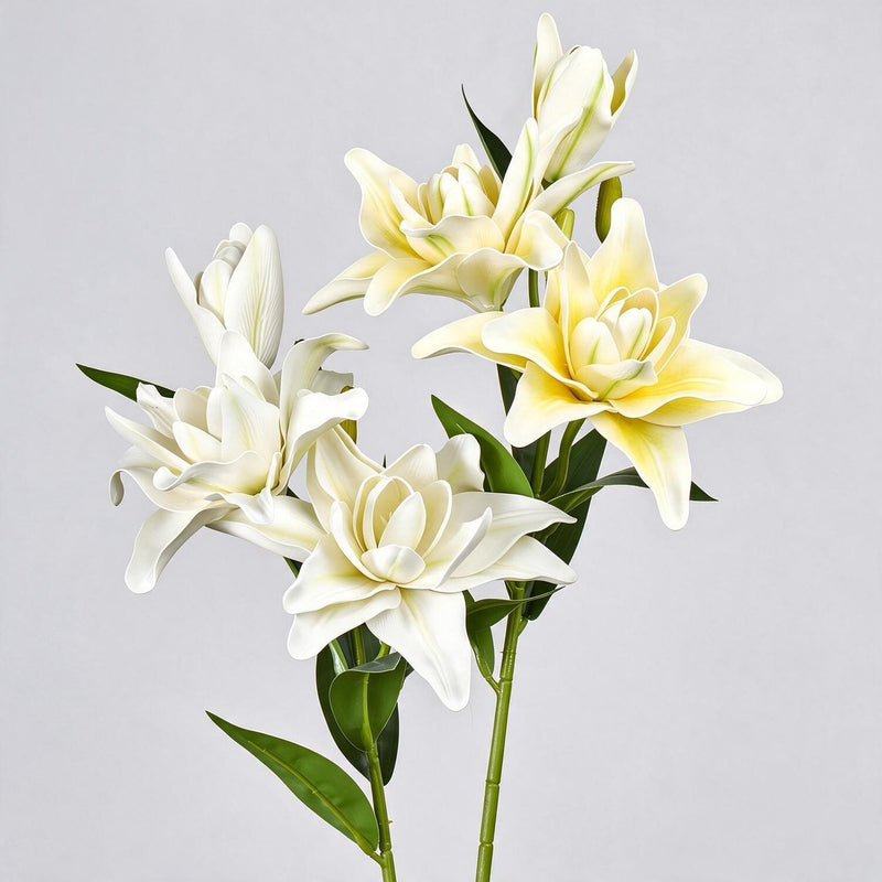 31" Double Lily Artificial Flower Bush, 3 Blooms, Retro Modern Style, Perfect for Weddings, Home Decor, and Events