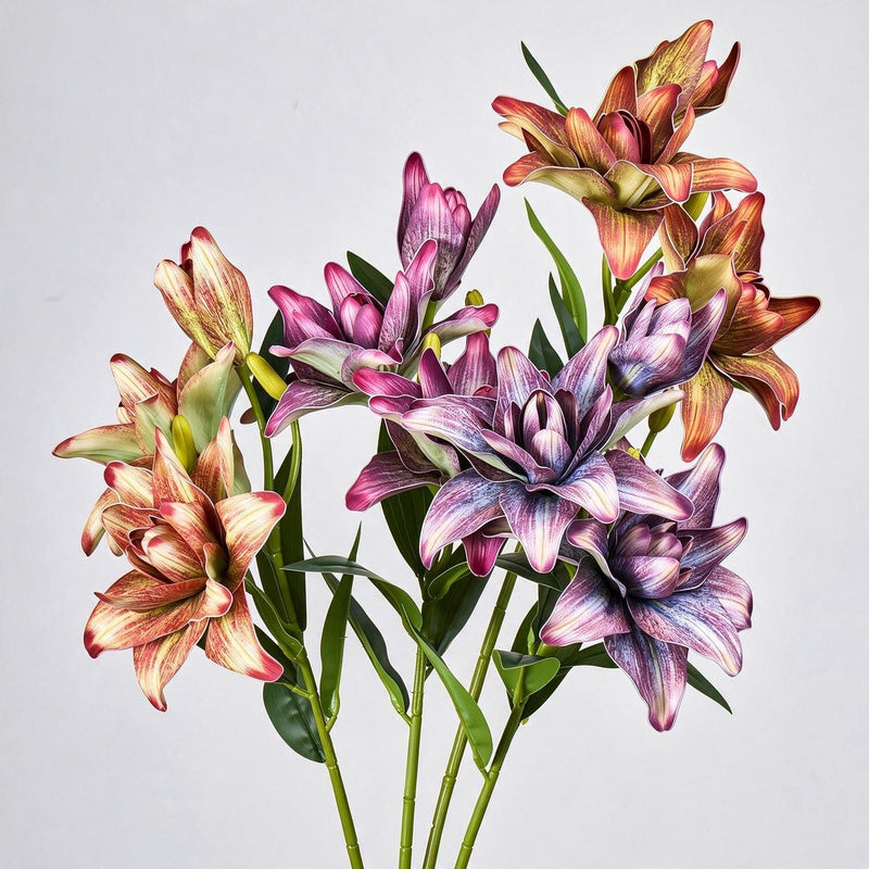 31" Double Lily Artificial Flower Bush, 3 Blooms, Retro Modern Style, Perfect for Weddings, Home Decor, and Events